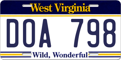 WV license plate DOA798
