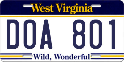 WV license plate DOA801