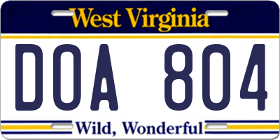 WV license plate DOA804
