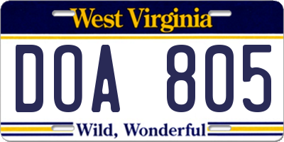 WV license plate DOA805