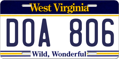 WV license plate DOA806