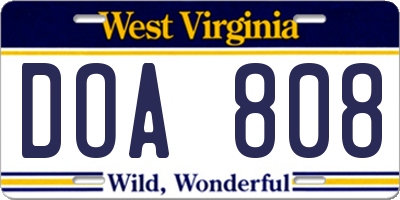 WV license plate DOA808