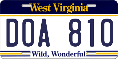 WV license plate DOA810