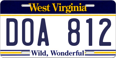 WV license plate DOA812
