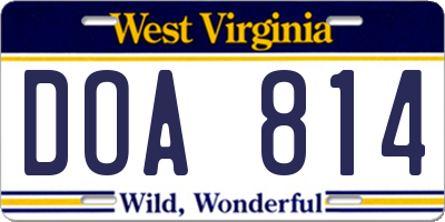 WV license plate DOA814