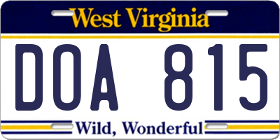 WV license plate DOA815