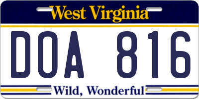 WV license plate DOA816