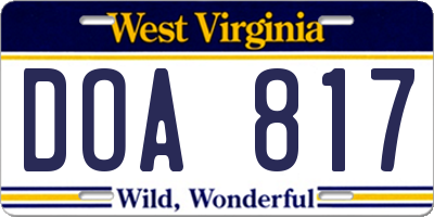 WV license plate DOA817