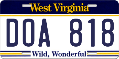 WV license plate DOA818