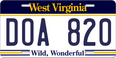 WV license plate DOA820