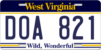 WV license plate DOA821
