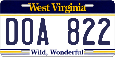 WV license plate DOA822