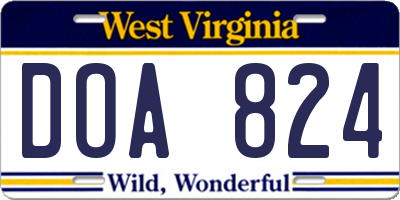 WV license plate DOA824