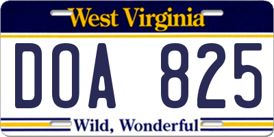WV license plate DOA825