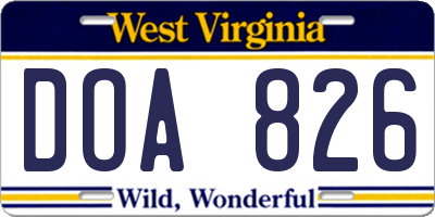 WV license plate DOA826