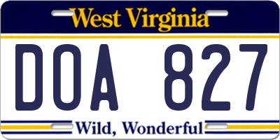 WV license plate DOA827