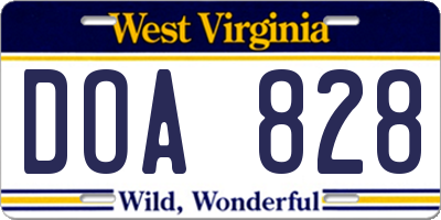 WV license plate DOA828