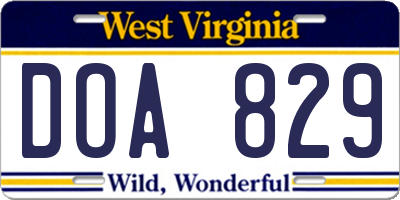 WV license plate DOA829
