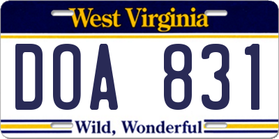WV license plate DOA831
