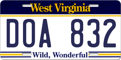 WV license plate DOA832