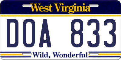 WV license plate DOA833