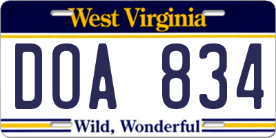 WV license plate DOA834