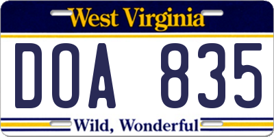 WV license plate DOA835