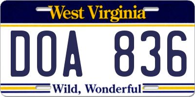 WV license plate DOA836