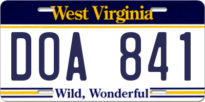 WV license plate DOA841