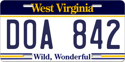 WV license plate DOA842