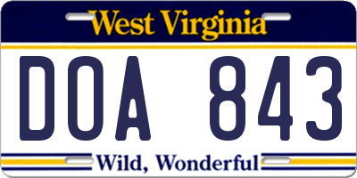 WV license plate DOA843