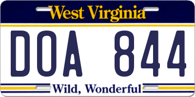 WV license plate DOA844