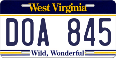 WV license plate DOA845