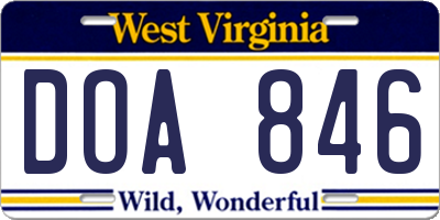 WV license plate DOA846