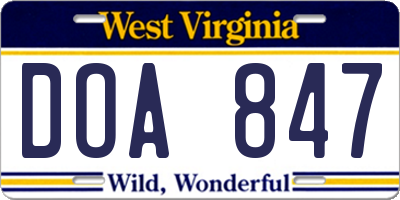 WV license plate DOA847