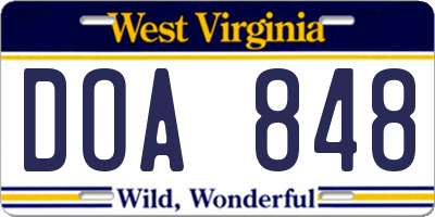 WV license plate DOA848