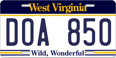 WV license plate DOA850