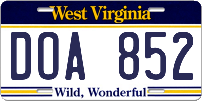 WV license plate DOA852
