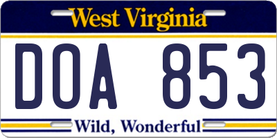 WV license plate DOA853