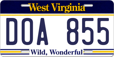 WV license plate DOA855