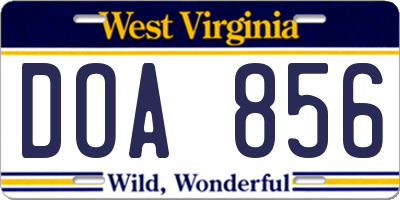 WV license plate DOA856