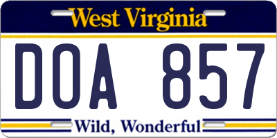 WV license plate DOA857