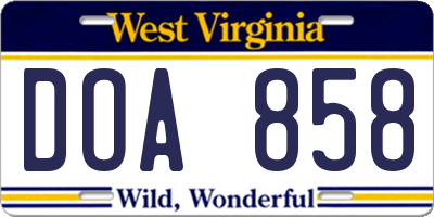 WV license plate DOA858