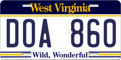 WV license plate DOA860