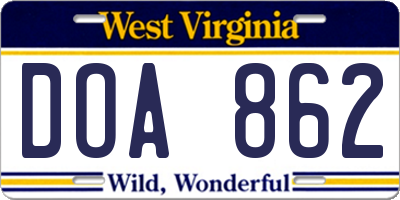 WV license plate DOA862