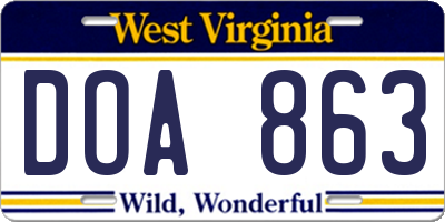 WV license plate DOA863