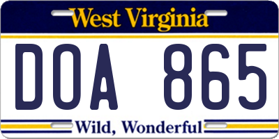 WV license plate DOA865