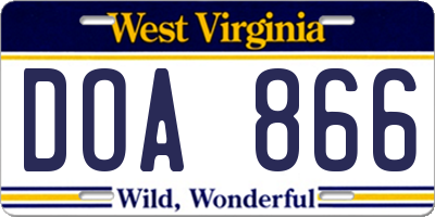 WV license plate DOA866