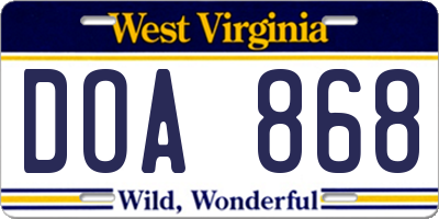 WV license plate DOA868