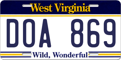 WV license plate DOA869